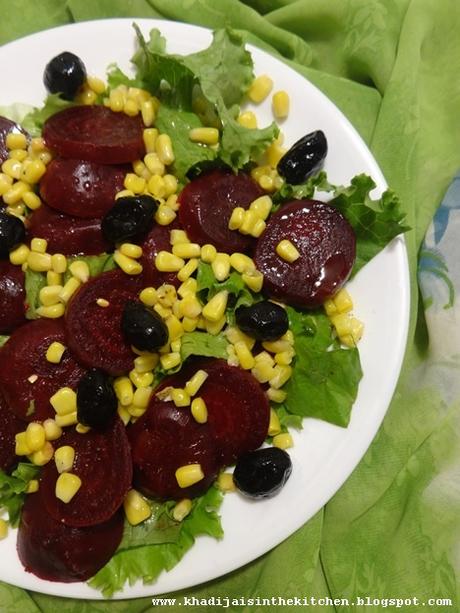 SALADE DE BETTERAVE, MAIS SUCRÉ ET OLIVES NOIRES / BEETROOT, SWEET CORN AND BLACK OLIVES SALAD / ENSALADA DE REMOLACHA, MAIZ DULCE Y ACEITUNAS NEGRAS / سلطة البنجر و الذرة الحلوة و الزيتون الاسود