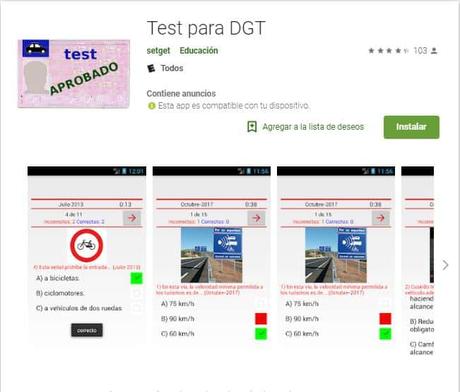Aplicaciones para hacer tests para el examen de conducir (el teórico).