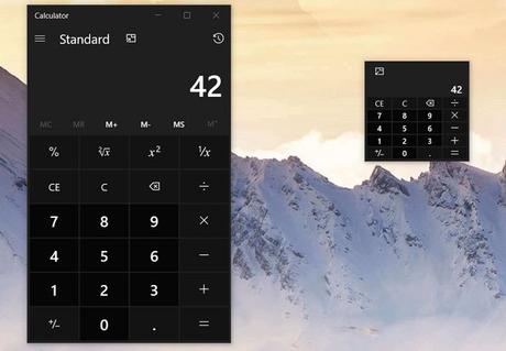La Calculadora de Windows en modo mini y ejecución en primer plano La Calculadora de Windows en modo mini y ejecución en primer plano