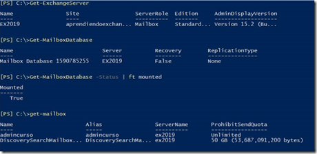 Probando cmdlets en el Shell de Exchange 2019 en Windows Server Core | Cómo instalar Exchange 2019