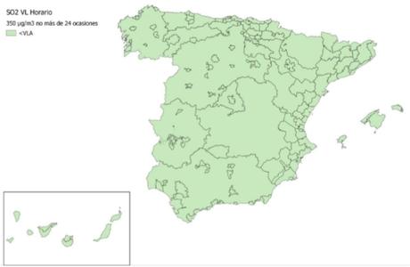 Calidad del Aire en España 2018. Evaluación de cumplimiento de Valor Límite Horario de SO2