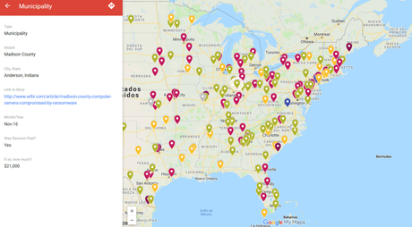 Ransomware War, el mapa de los ataques de ransomware sufridos en EEUU. Ransomware War, el mapa de los ataques de ransomware sufridos en EEUU.