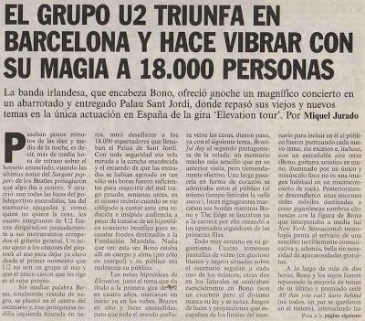Vídeos de conciertos: U2 el 8 de agosto de 2001 en el Palau Sant Jordi de Barcelona