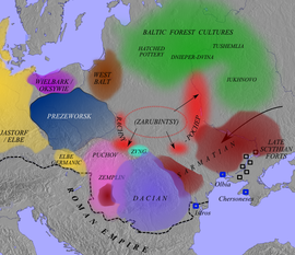 Los dacios en la frontera con Roma (mapa de Roma y los pueblos barbaros ca. 105)