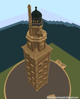 Réplica Minecraft de la Torre de Hércules, La Coruña, Galicia, España.