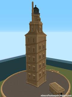 Réplica Minecraft de la Torre de Hércules, La Coruña, Galicia, España.