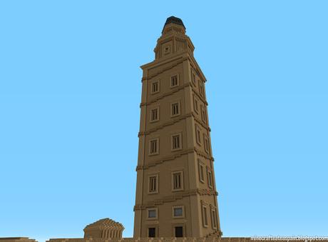 Réplica Minecraft de la Torre de Hércules, La Coruña, Galicia, España.