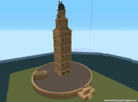 Réplica Minecraft de la Torre de Hércules, La Coruña, Galicia, España.