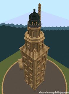 Réplica Minecraft de la Torre de Hércules, La Coruña, Galicia, España.