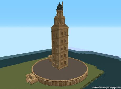 Réplica Minecraft de la Torre de Hércules, La Coruña, Galicia, España.