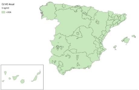 Calidad del Aire en España 2018. Evaluación de cumplimiento de Valor Objetivo de Cadmio