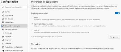 La función Prevención de seguimiento ahora se encuentra habilitada de forma predeterminada en el nuevo Microsoft Edge