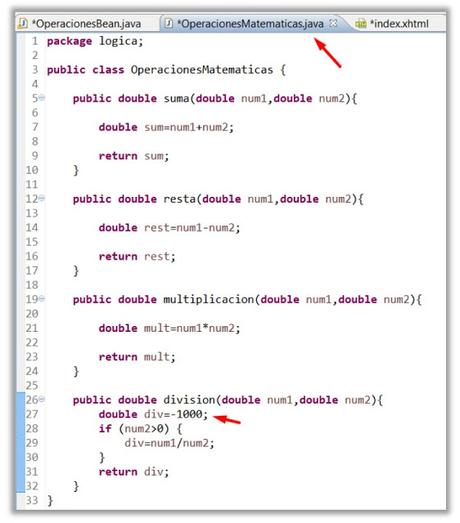 Ejemplo Operaciones Matemáticas con JSF