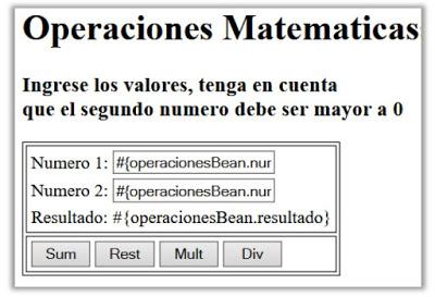 Ejemplo Operaciones Matemáticas con JSF