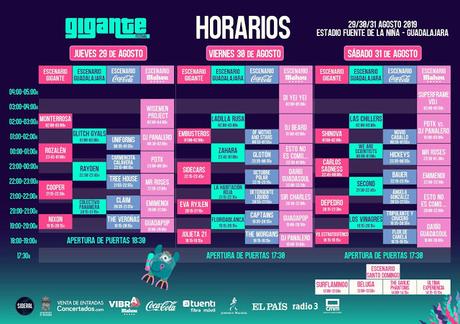 Horarios del Festival Gigante 2019 Horarios del Festival Gigante 2019