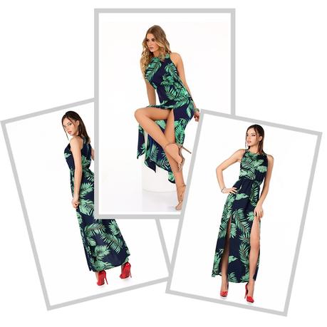 Vestido azul marino vestido largo estampado