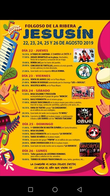 Fiestas en Folgoso de la RIbera. 22 al 26 de agosto 2019