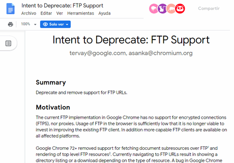 Google eliminará el soporte FTP en las proximas versiones de Chrome Google eliminará el soporte FTP en las proximas versiones de Chrome