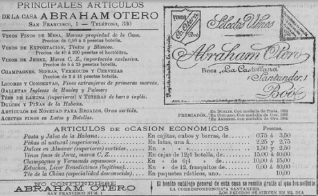 1898: Selectos vinos Abraham Otero.Calle San Francisco, 1