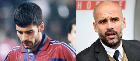 Guardiola lucía una frondosa cabellera como jugador. Nada hacía indicar que se quedaría calvo con los años. 
