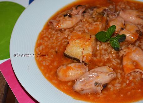 Arroz caldoso con chipirones y bacalao