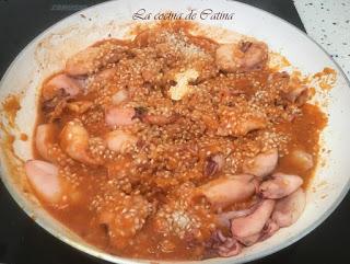 Arroz caldoso con chipirones y bacalao