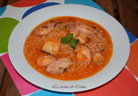 Arroz caldoso con chipirones y bacalao