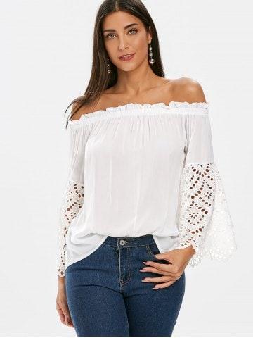 Off Shoulder Eyelet Flare Sleeve Blouse