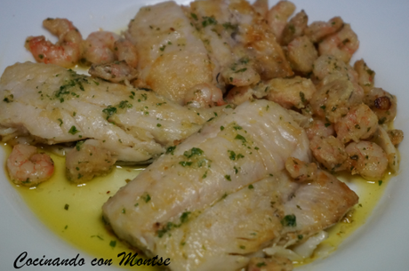 Pescado con gambas al ajillo Pescado con gambas al ajillo
