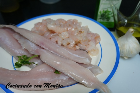 Pescado con gambas al ajillo Pescado con gambas al ajillo