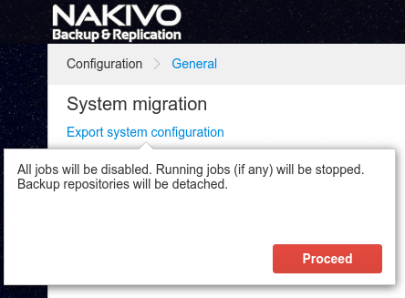 export configuration Nakivo