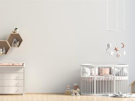 Modern baby room interior with crib