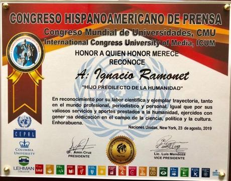 Declarado en la ONU Ignacio Ramonet “Hijo predilecto de la humanidad”