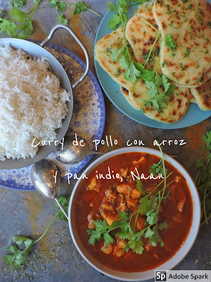 Curry de pollo del norte de India con pan Naan