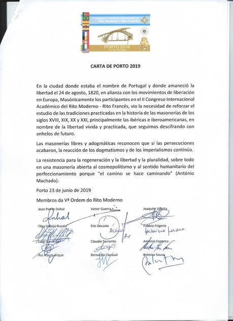 Carta del Rito Moderno. Porto 2019