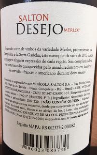 Salton Desejo Tinto Merlot Crianza 2015, de Vinícola Salton de Brasil