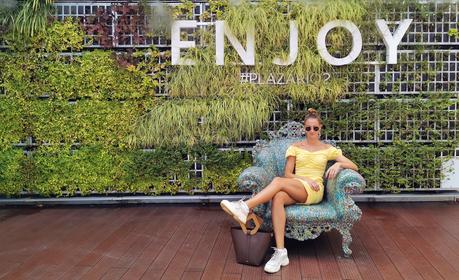 Yellow drapped dress