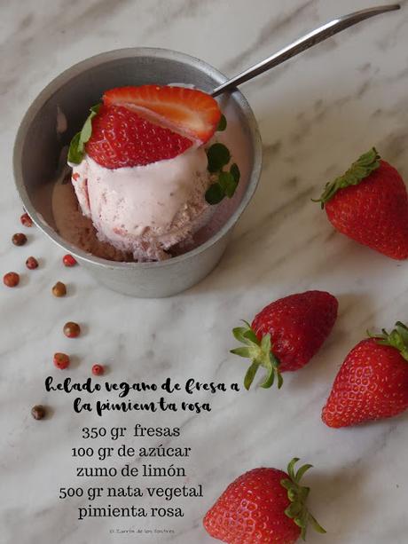 Helado Vegano de Fresa a la pimienta Rosa