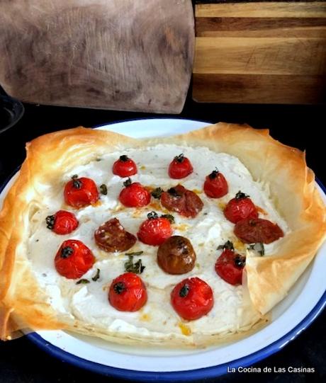 Tarta salada de ricotta, Cherrys  confitados en Masa Filo