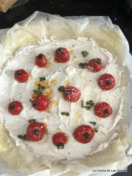 Tarta salada de ricotta, Cherrys confitados en Masa Filo Tarta salada de ricotta, Cherrys confitados en Masa Filo