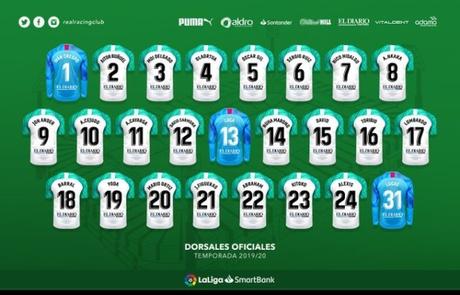 Dorsales oficiales del @realracingclub para la temporada 2019/20 en #LaLigaSmartBank!