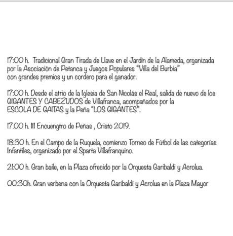 Fiestas del Cristo 2019 en Villafranca del Bierzo. Programa de actividades