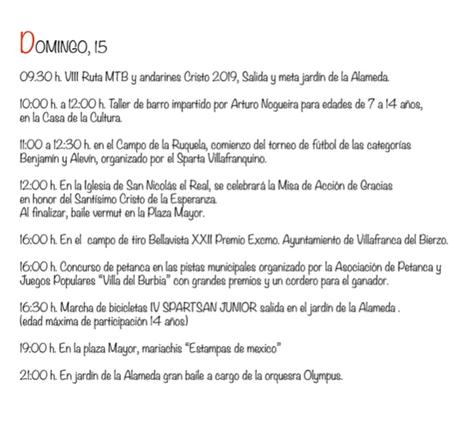 Fiestas del Cristo 2019 en Villafranca del Bierzo. Programa de actividades