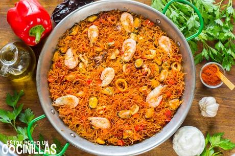 Receta de fideuá de marisco con alioli Receta de fideuá de marisco con alioli