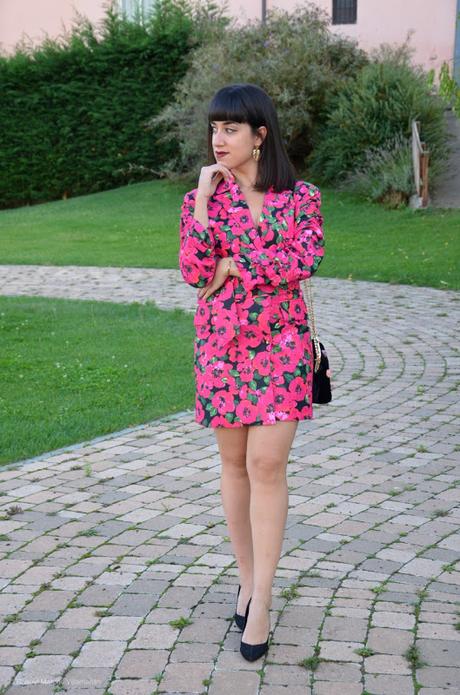 Vestido-blazer fucsia de flores