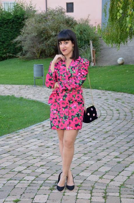 Vestido-blazer fucsia de flores