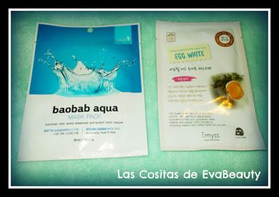 mascarilla coreana facial de tissú de baobab studio 247 y de I.Myss de huevo