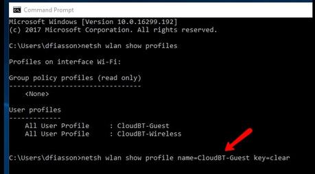 Como ver la clave de una red Wifi conocida desde la linea de comandos en Windows 10