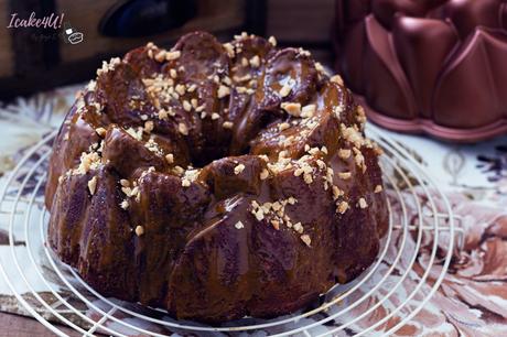 Bundt Cake de Platano y Chocolate con Dulce de leche y Cacahuete