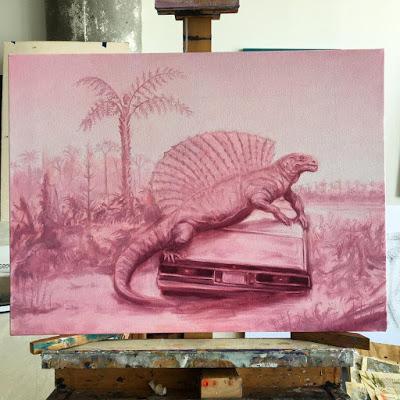 Automóviles y animales extintos en los cuadros de Michael Kerbow